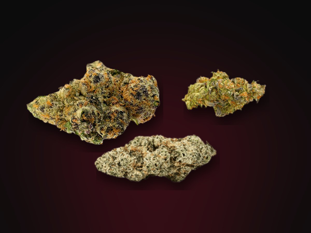 Grape Gas, Air Mail and Mule Fuel cannabis buds, Fade Co. gassy strains